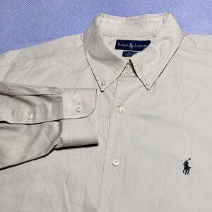 Ralph Lauren Solid Light Beige Button Down Cotton Shirt Men's Sz Large Oversized